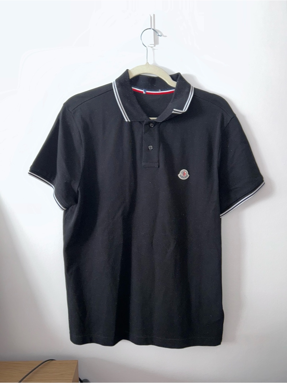 Moncler Black Polo with White Contrast Trim